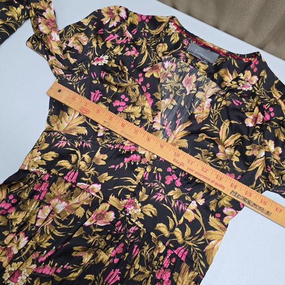 Anthropologie Top Womens XS Black Floral Button Up Deep V-Neck Feminine Romantic - Picture 9 of 12